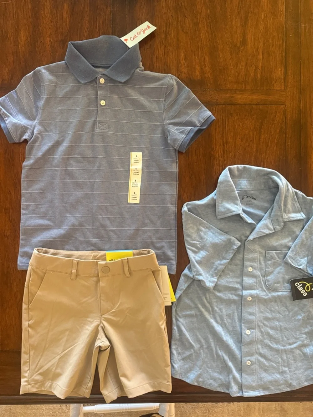 Cat & Jack Shorts & 2 Blue Polo Shirts for Kids, Size 6/7